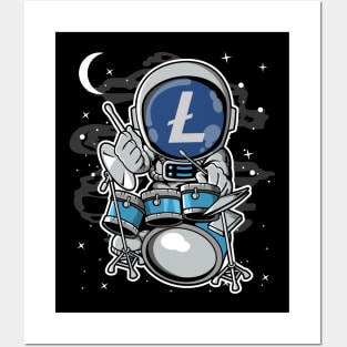 Astronaut Drummer Litecoin LTC Coin To The Moon Crypto Token Cryptocurrency Blockchain Wallet Birthday Gift For Men Women Kids Posters and Art